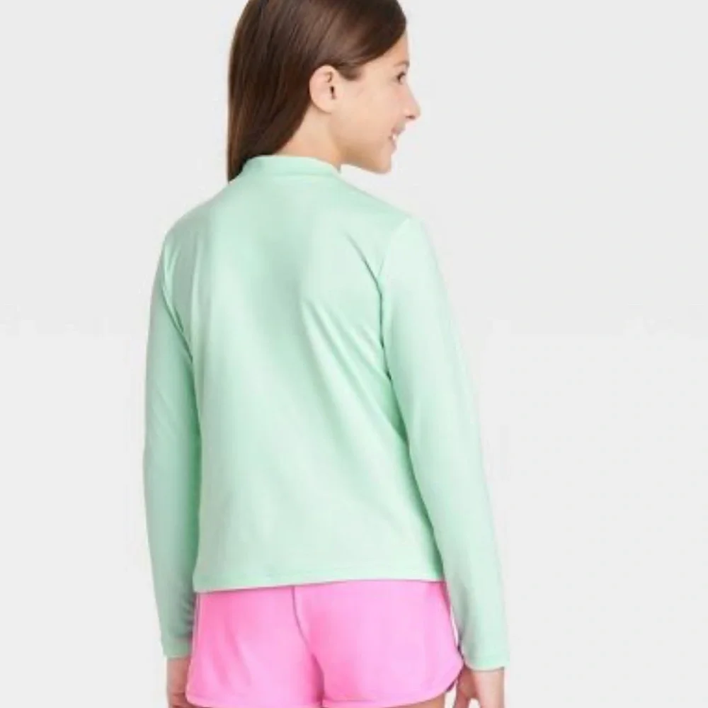 Girls' Mermaid Wave Long Sleeve Rash Guard Swim Top - Cat & Jack™ Mint Green